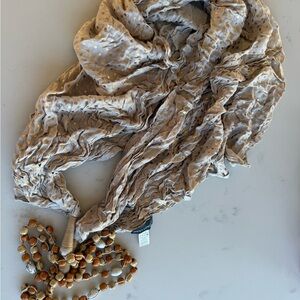 Anthropologie Gold & Wood Bead Polka Dot Scarf